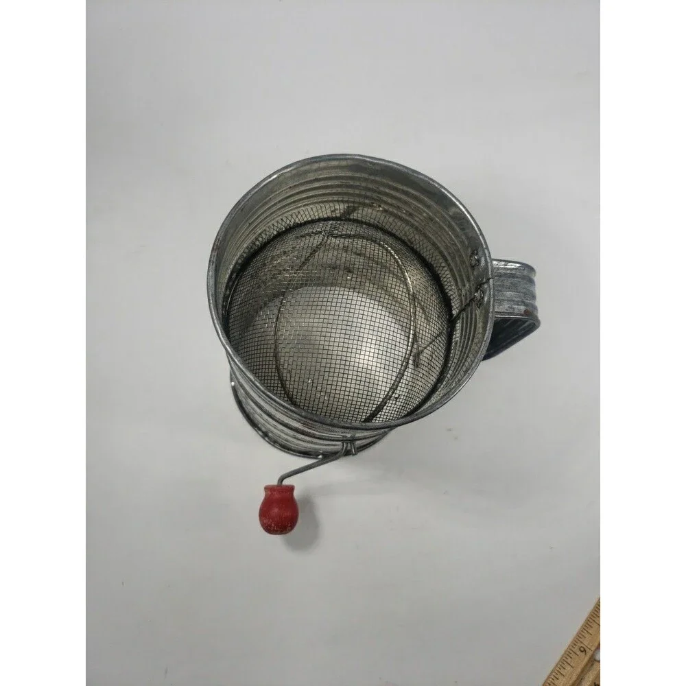 Vintage Bromwell's 3 Cup Measuring Sifter Red Wood Handle USA Farmhouse Decor